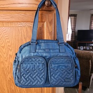 lug Quilted Front-Pocket Tote in Teal Blue